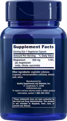 Life Extension Magnesium 500 mg Cardiovascular health Bone health Energy metabolism Nervous system support 100 Vegetarian Capsules