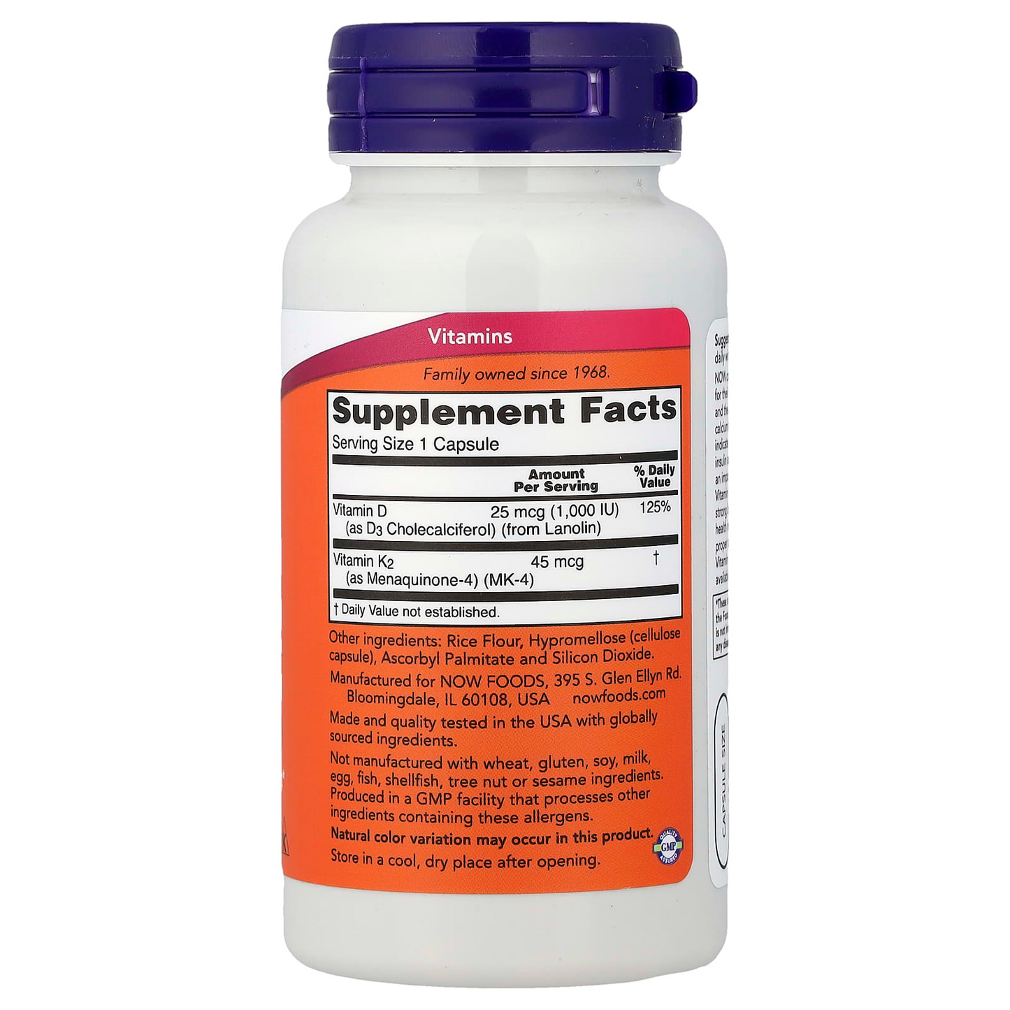 Now Foods Vitamin D3 & K2 1,000 IU/45 Mcg Supports Bone Health Capsules