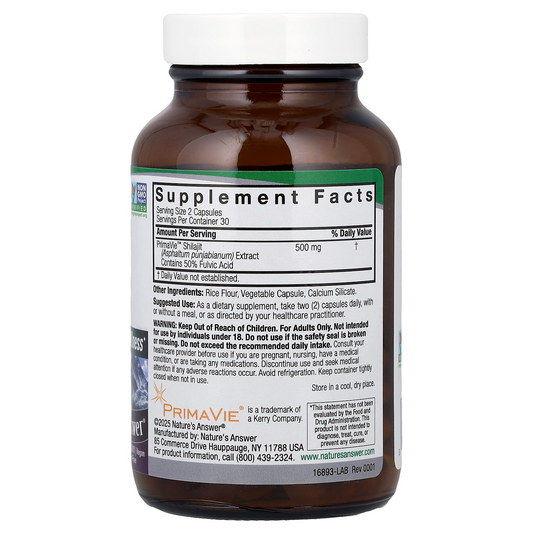 Nature's Answer Himalayan Shilajit 250 Mg per Cap Muscle, Energy, & Sexual Wellness Vitality Superfood 60 Vegetarian Capsules