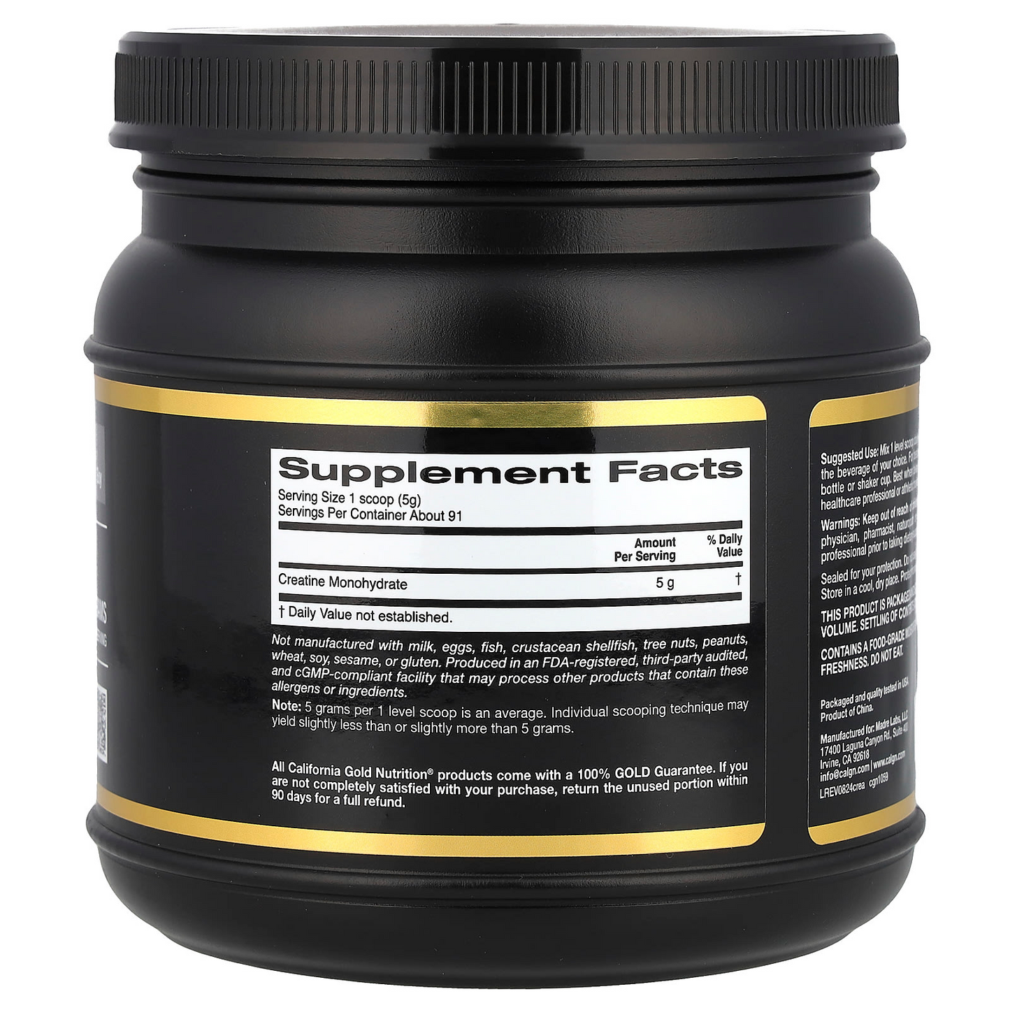 California Gold Nutrition Sport Pure Creatine Monohydrate Unflavored Powder 454g