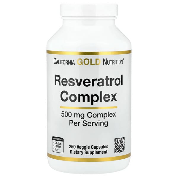 California Gold Nutrition Resveratrol Complex 500 Mg Cellular Antioxidant Support Cardiovascular Wellness Complex per Serving 60 Veggie Capsules