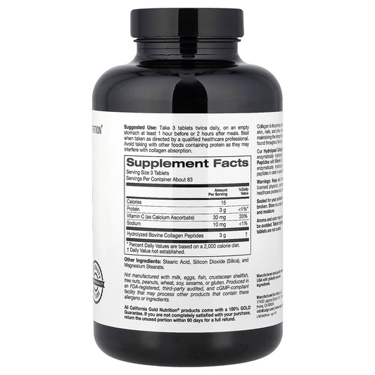 California Gold Nutrition Hydrolysed Collagen Peptides Type I & Iii, and Vitamin C 250 Tablets