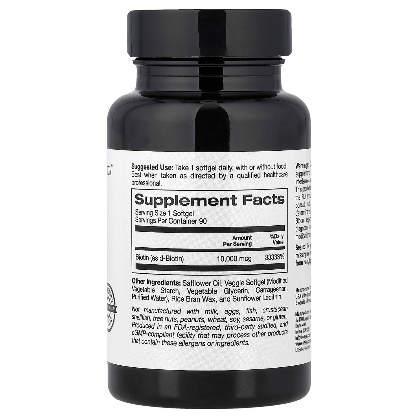 California Gold Nutrition Biotin 10,000 mcg 90 Vegetable Softgels
