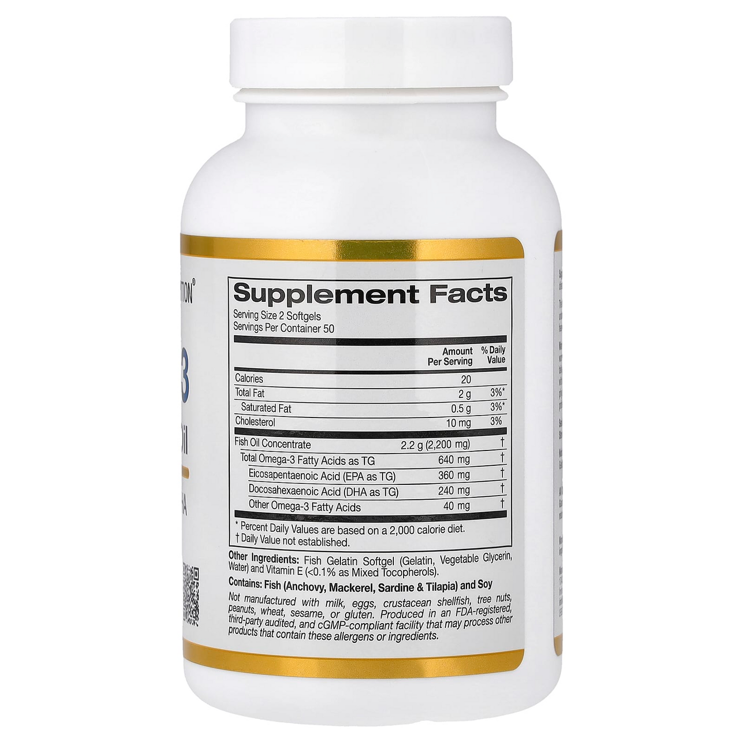 California Gold Nutrition Omega-3 Premium Fish Oil Fish Gelatin Softgels