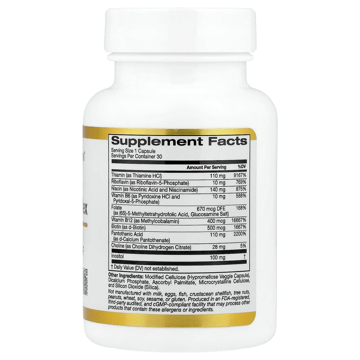 California Gold Nutrition High Potency Vitamin B Complex with Thiamin HCl Niacin Pantothenic Acid and Inositol Veggie Capsules