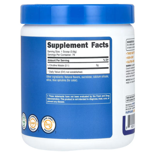 Nutricost L-Citrulline Malate 2:1 Powder 300g – Blue Raspberry Flavor, Pre-Workout & Amino Acid Supplement