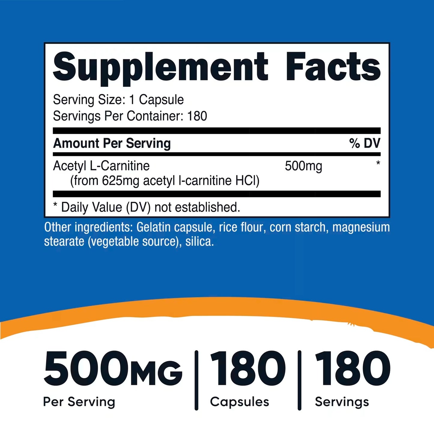 Nutricost Acetyl L-Carnitine (ALCAR) 500mg – 180 Capsules GMO-Free & Gluten-Free