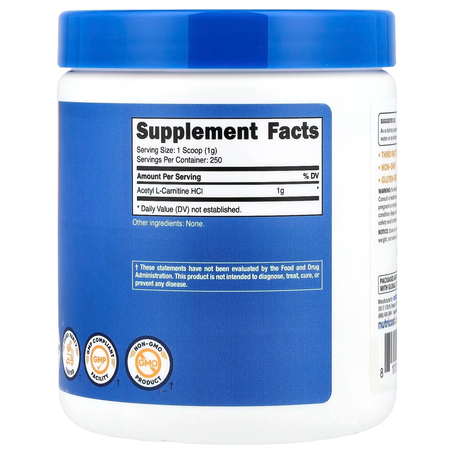 Nutricost L-Carnitine Tartrate Powder 250g – 250 Servings, Pure Amino Acid Supplement