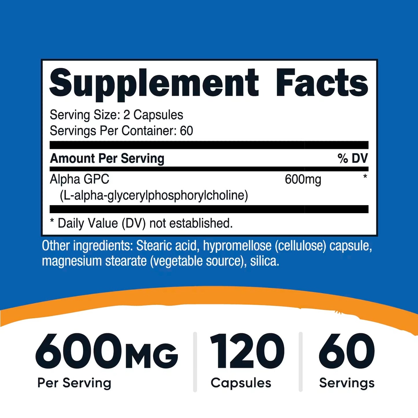 Nutricost Alpha GPC 600mg – 120 Vegetarian Capsules, 300mg Per Capsule, Gluten-Free & GMO-Free