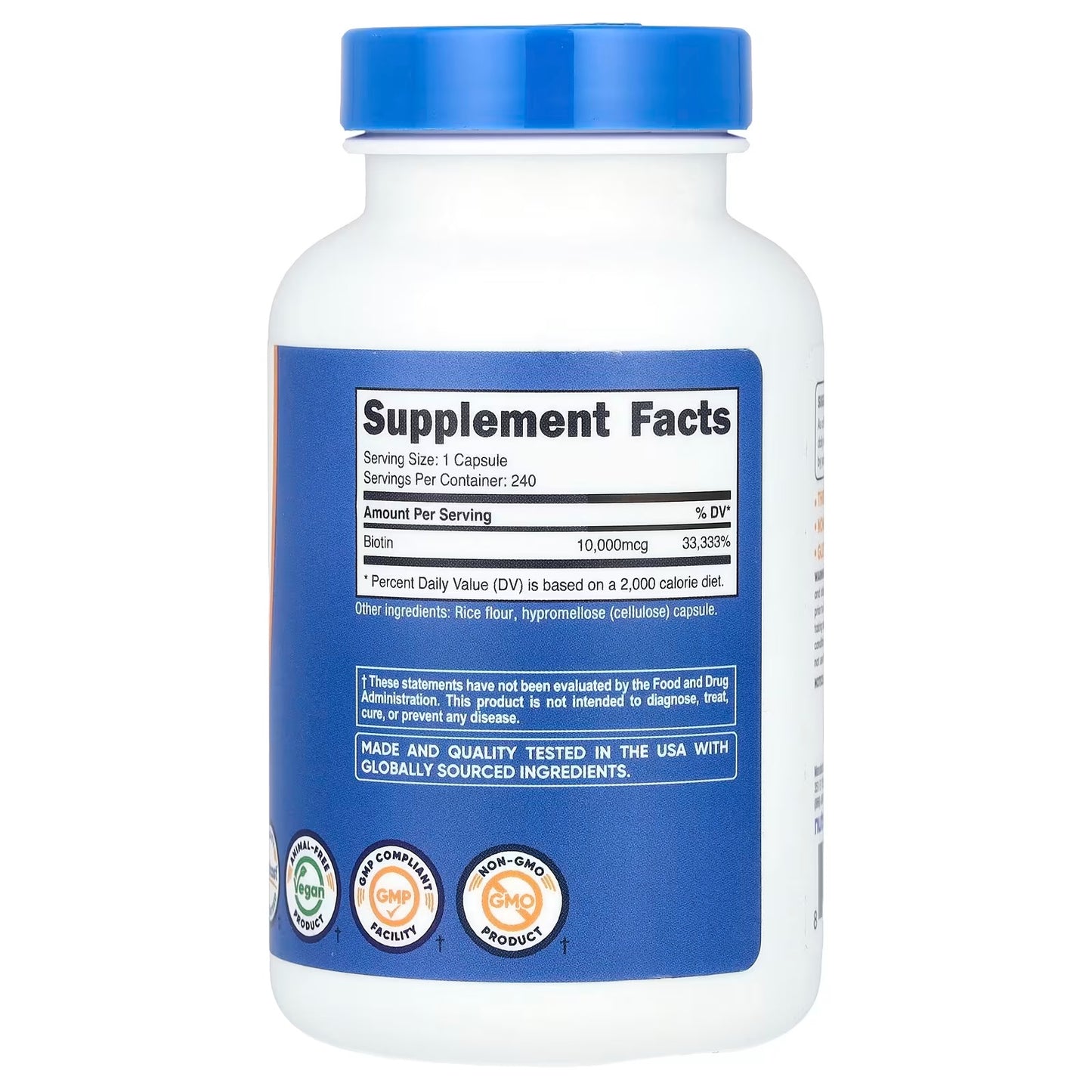 Nutricost Biotin 10,000mcg (10mg) – 240 Vegetarian Capsules, Quick Release, Gluten-Free & GMO-Free
