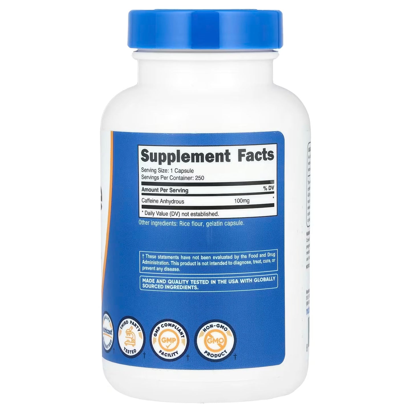 Nutricost Caffeine Pills 100mg – 250 Capsules, Caffeine Supplement for Energy & Focus