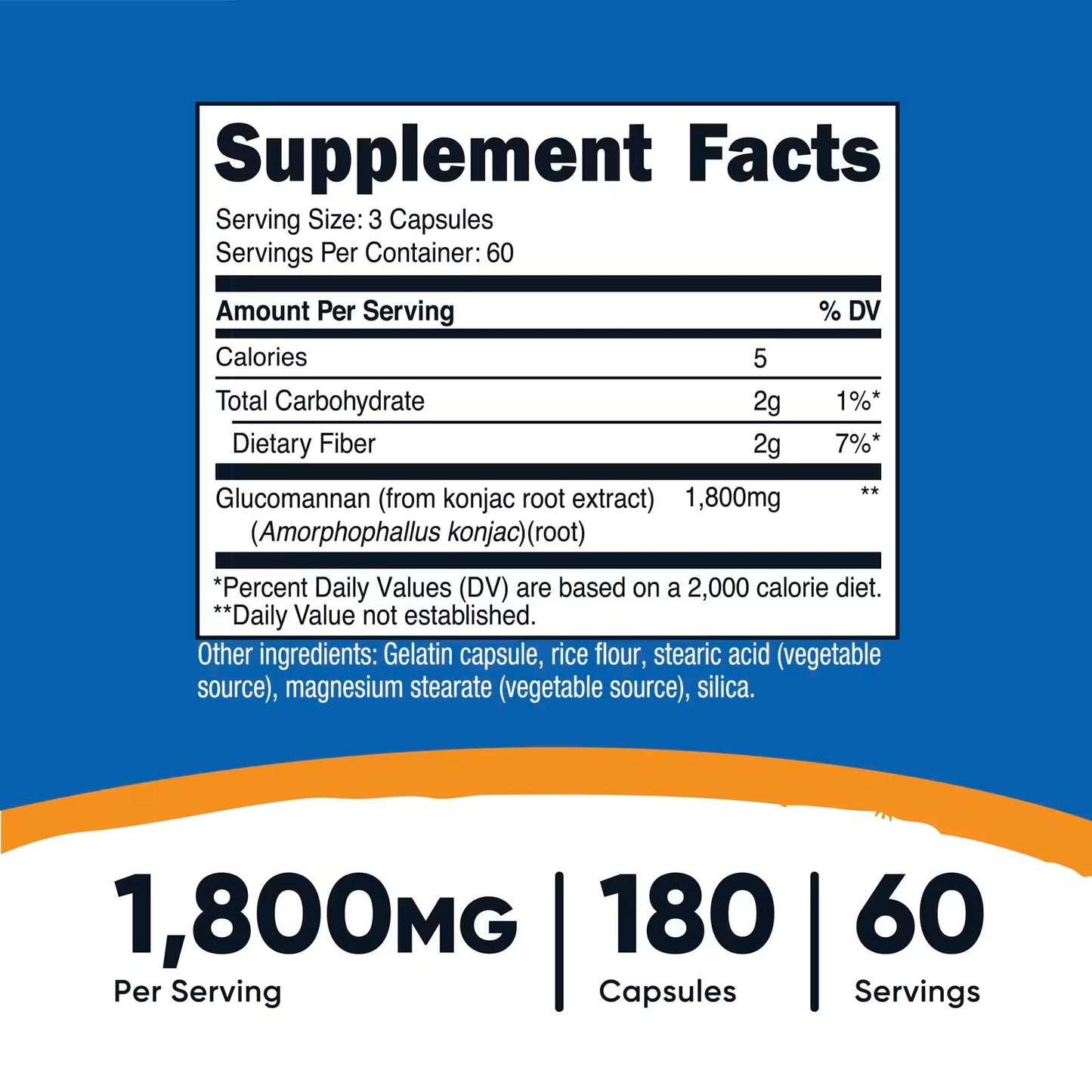 Nutricost Glucomannan 1800mg – 180 Capsules, Natural Fiber Supplement, Gluten-Free & GMO-Free