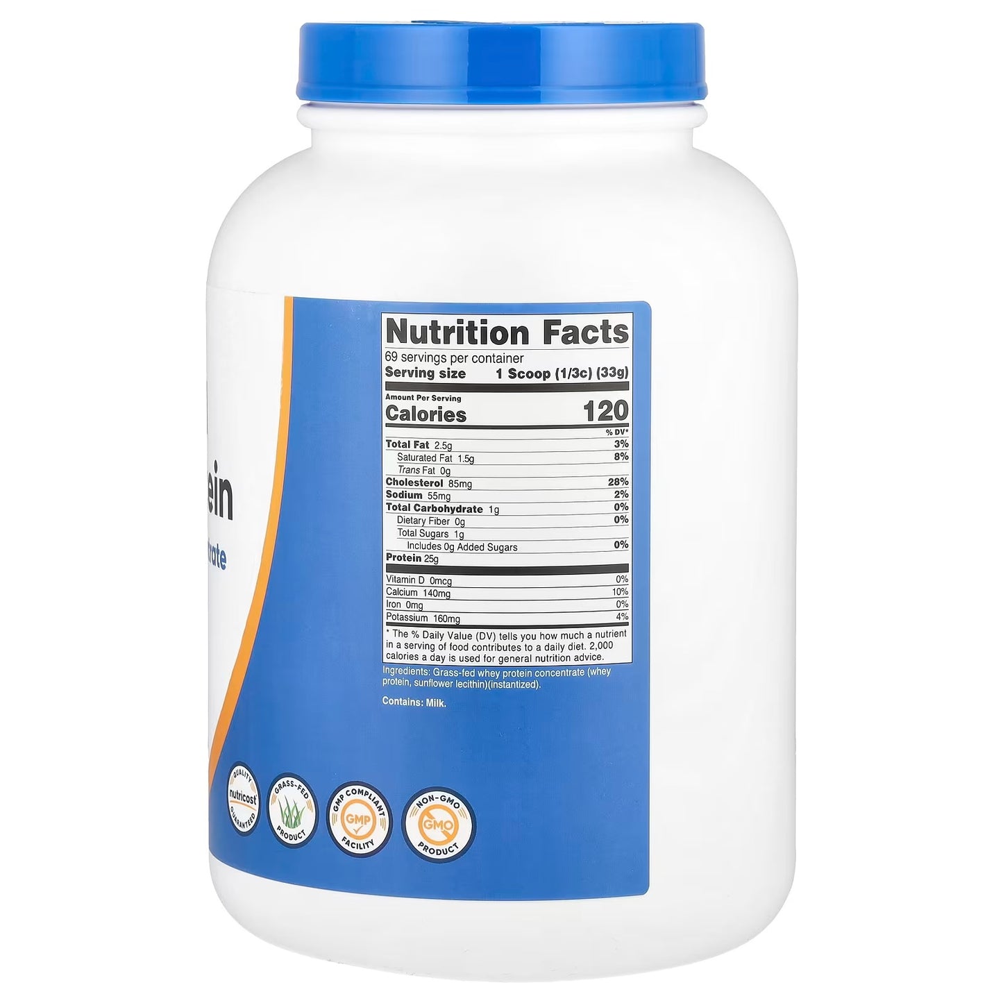 Nutricost Grass-Fed Whey Protein Concentrate 5 lbs (2.27kg) – Unflavored Protein Powde