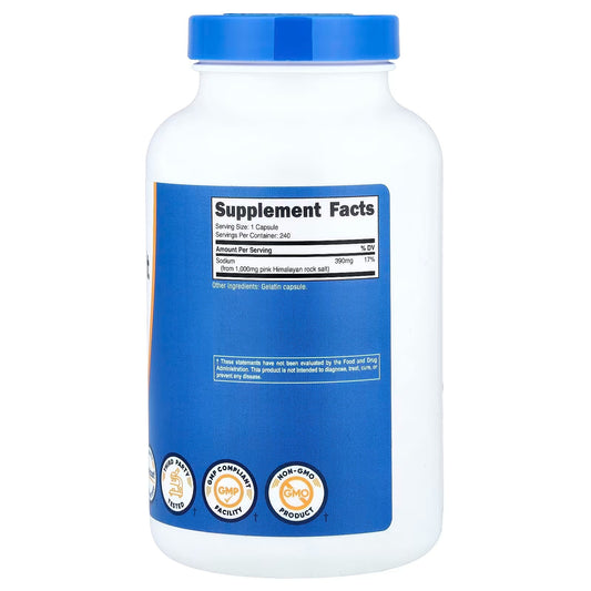 Nutricost Pink Himalayan Salt Capsules 1000mg – 240 Capsules, 390mg Sodium, Mineral & Electrolyte Supplement