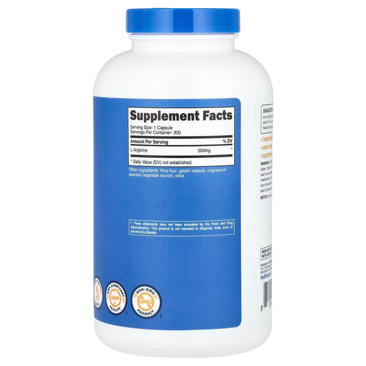 Nutricost L-Arginine 500mg – 300 Capsules, Gluten-Free & Non-GMO Amino Acid Supplement