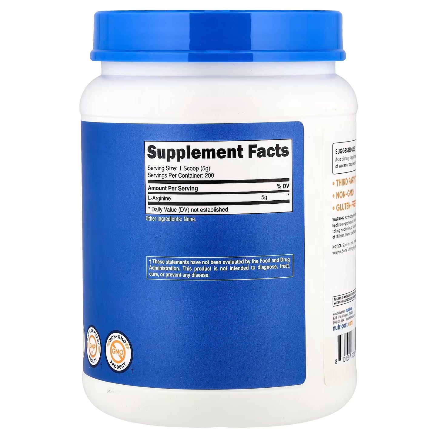 Nutricost L-Arginine Powder 1kg (2.2 lbs) – Pure L-Arginine, 5g Per Serving, Amino Acid Supplement