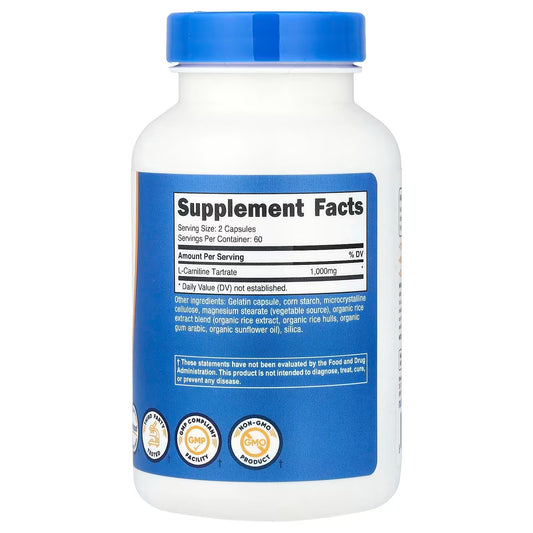 Nutricost L-Carnitine Tartrate 1000mg – 240 Capsules, 120 Servings, 500mg Per Capsule