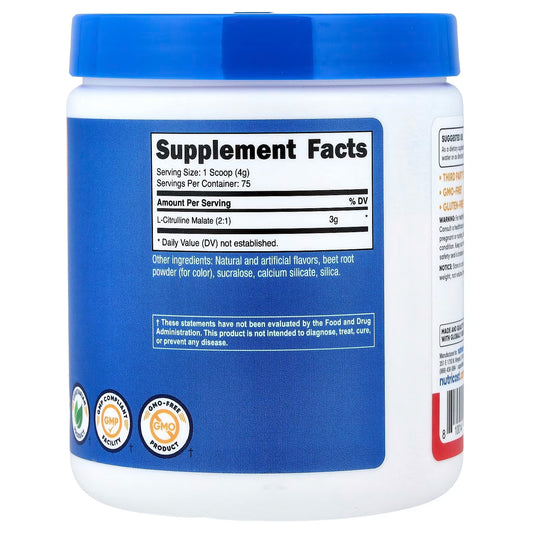 Nutricost L-Citrulline Malate 2:1 Powder 300g – Strawberry Kiwi Flavor, Pre-Workout & Amino Acid Supplement