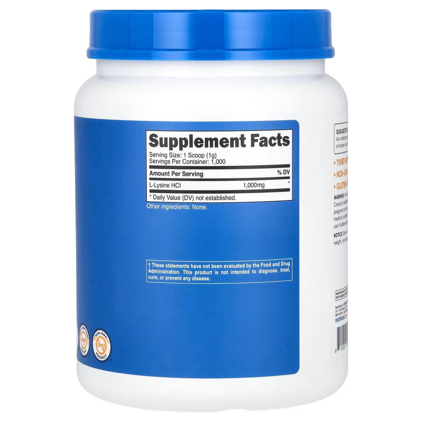 Nutricost L-Lysine Powder 1kg (2.2 lbs) – Pure L-Lysine, Gluten-Free & GMO-Free Amino Acid Supplement