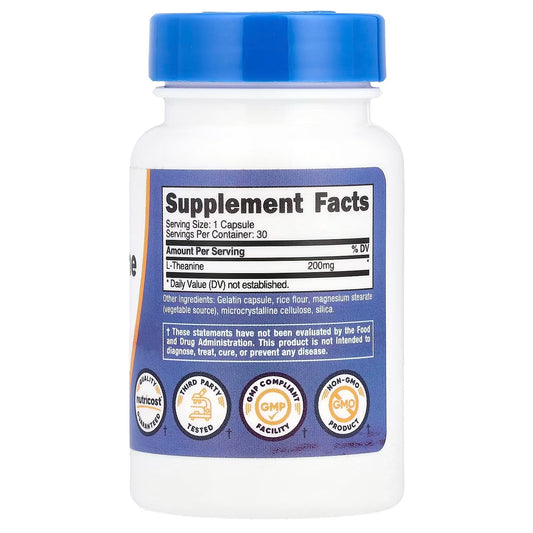 Nutricost L-Theanine 200mg – 30 Capsules, Amino Acid Supplement, Relaxation & Focus Support