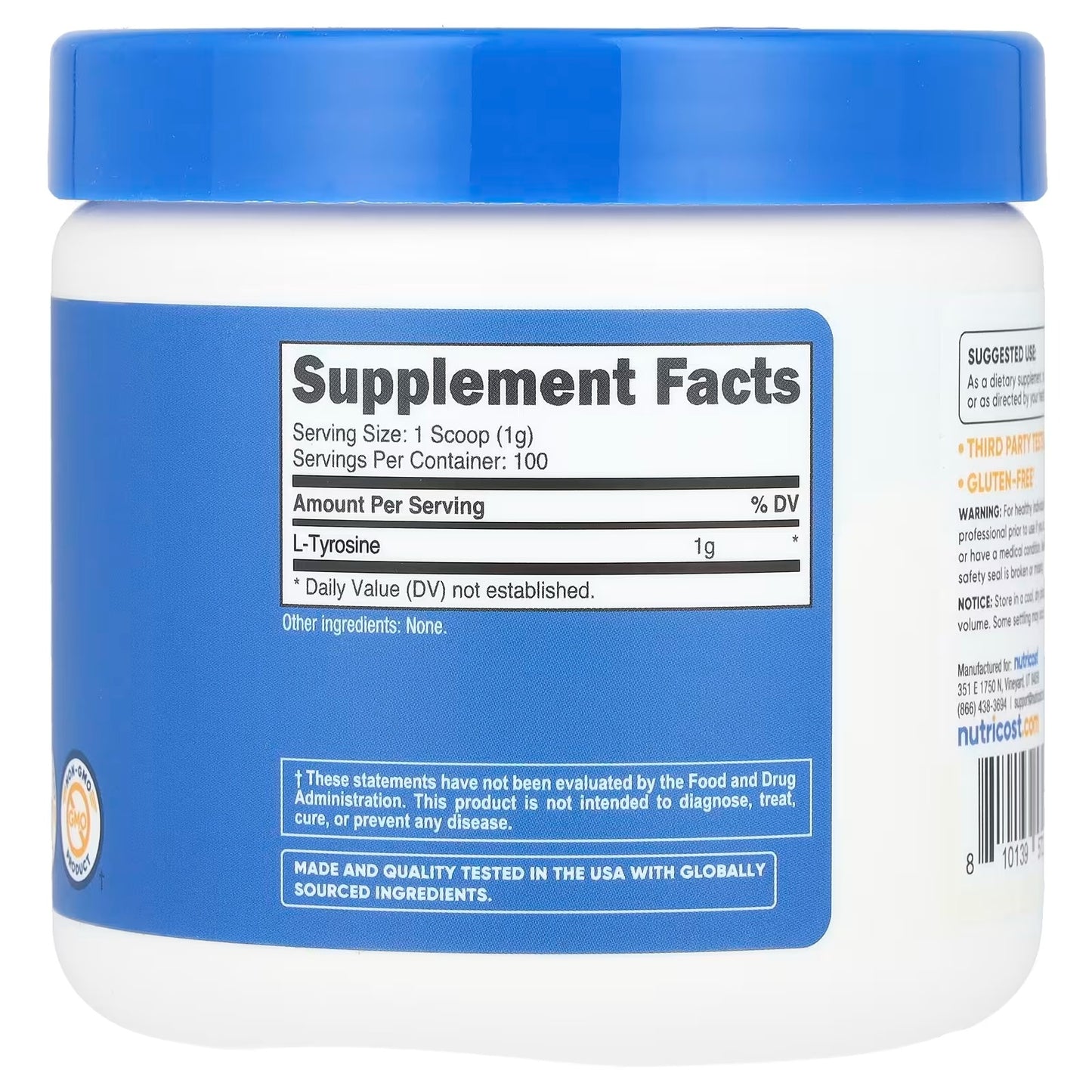 Nutricost L-Tyrosine Powder 100g – 1g Per Serving, 100 Servings, Pure Amino Acid Supplement