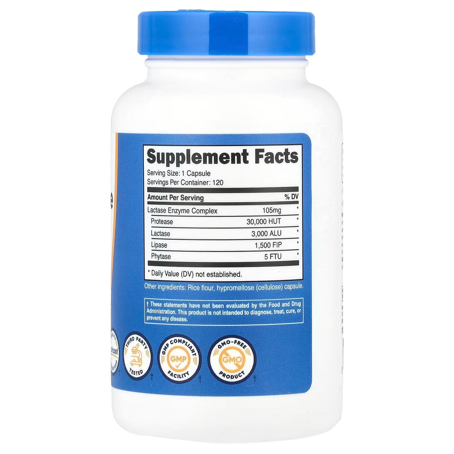 Nutricost Lactase Enzyme Complex 3,000 FCC ALU – 120 Capsules, Gluten-Free Digestive Enzyme Supplement