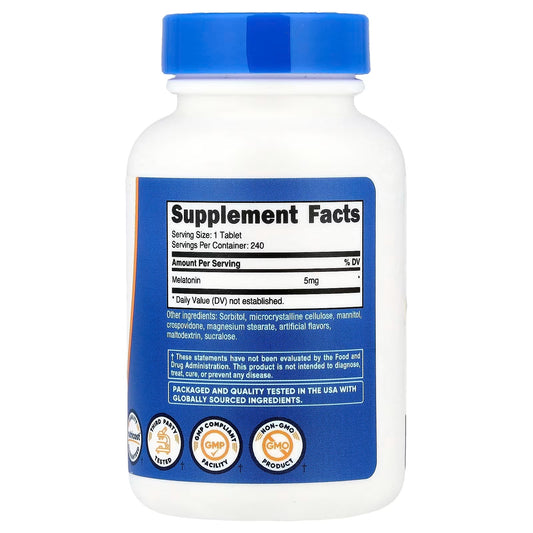 Nutricost Melatonin 5mg – 240 Fast-Dissolve Tablets, Mixed Berry, GMO-Free Sleep Supplement