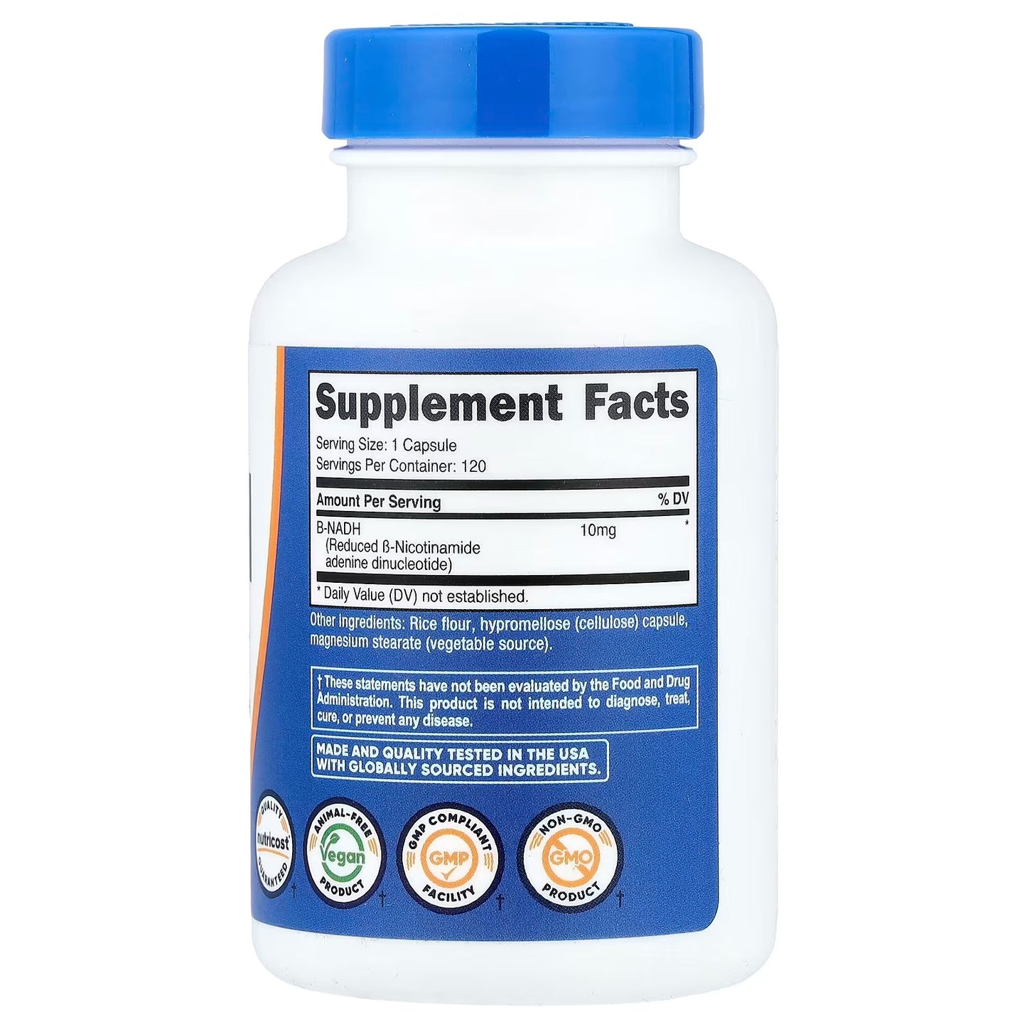 Nutricost NADH 10mg – 120 Vegan Capsules, Gluten-Free & GMO-Free NADH Supplement