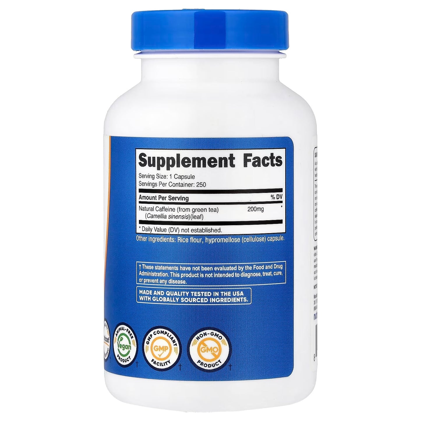 Nutricost Natural Caffeine 200mg – 250 Veggie Capsules, Gluten-Free & Non-GMO Energy Supplement