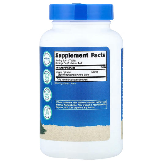Nutricost Organic Spirulina 500mg – 240 Tablets, Gluten-Free & Non-GMO Superfood Supplement
