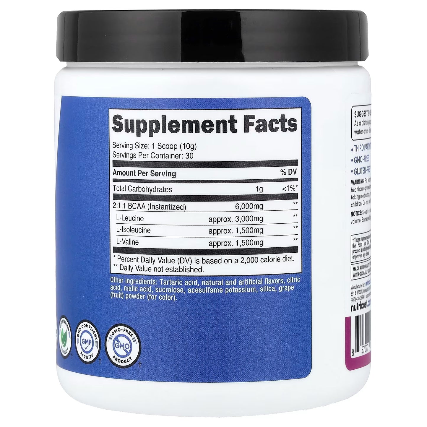 Nutricost BCAA Powder 2:1:1 – Grape Flavor, 60 Servings, Gluten-Free Amino Acid Supplement