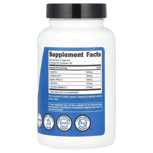 Nutricost Nitric Oxide Booster 2250mg – 180 Capsules, 750mg Per Capsule, 60 Servings, Gluten-Free & GMO-Free