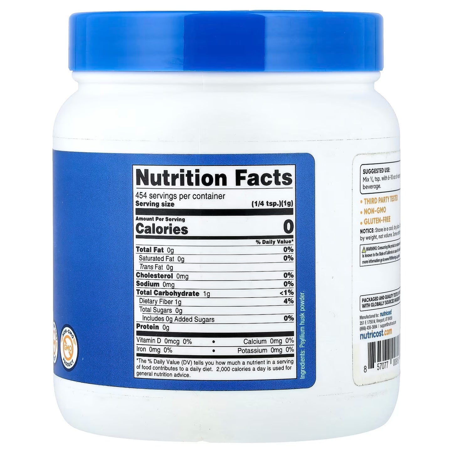 Nutricost Psyllium Husk Ground Powder 1 lb (454g) – Gluten-Free & Non-GMO Fiber Supplement