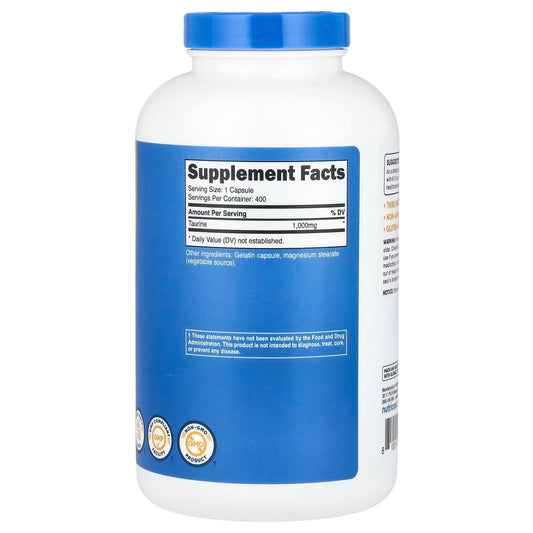 Nutricost Taurine 1000mg – 400 Capsules, High-Potency Taurine Supplement