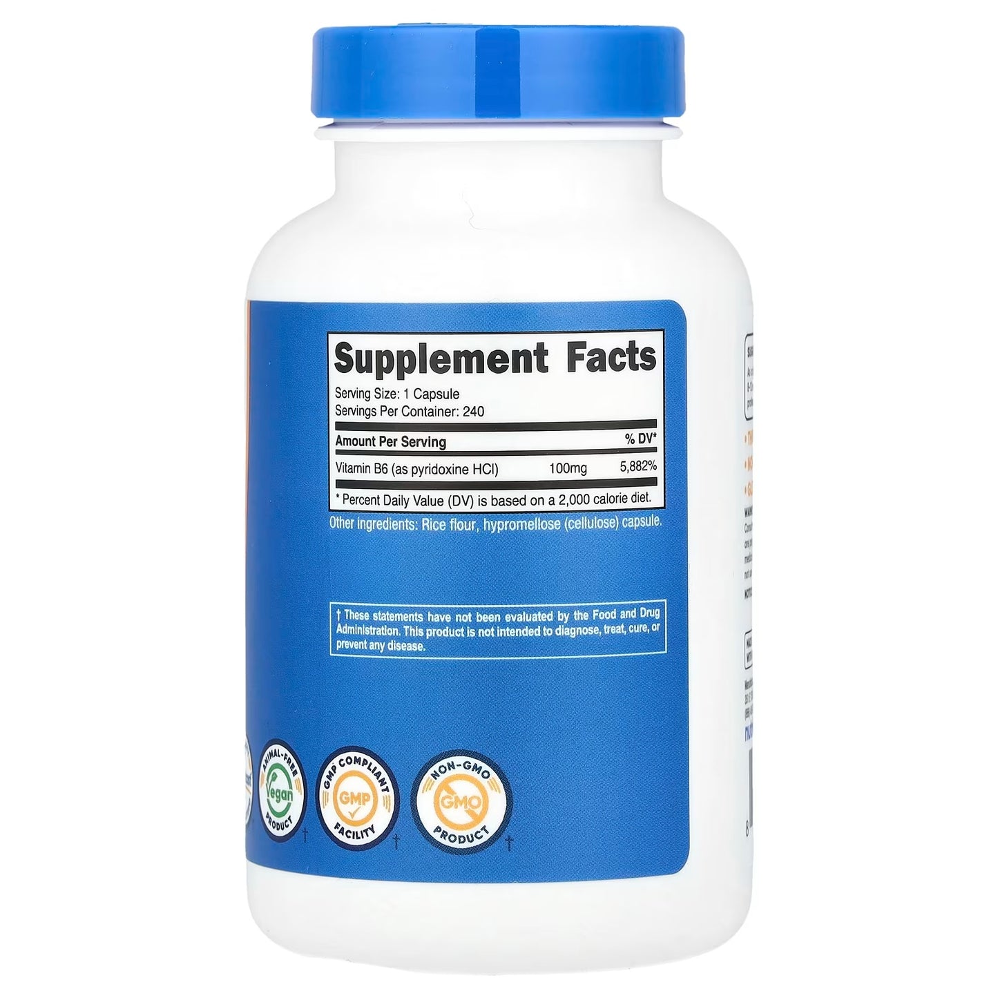 Nutricost Vitamin B6 100mg (Pyridoxine HCl) – 240 Capsules, High-Potency Vitamin B6 Supplement