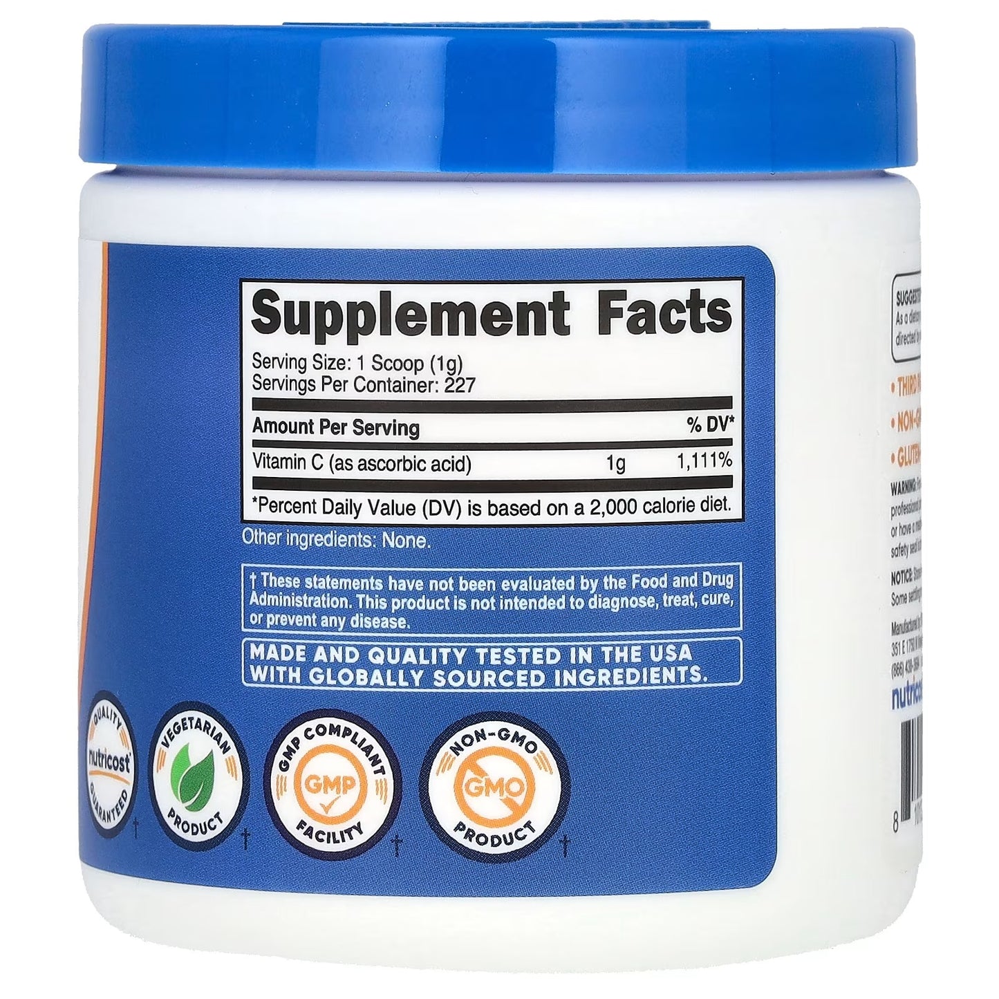 Nutricost Ascorbic Acid Powder Vitamin C 0.5 lb (8.1oz) – Pure Vitamin C Supplement