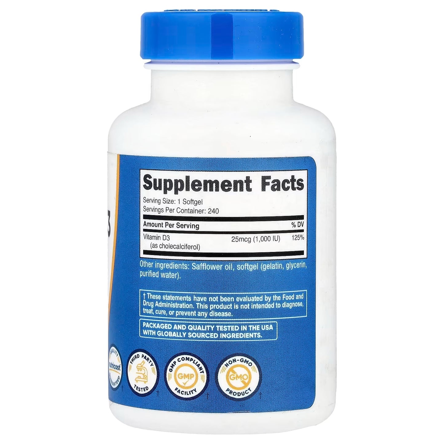 Nutricost Vitamin D3 1000 IU – 240 Softgels, Gluten-Free Vitamin D Supplement