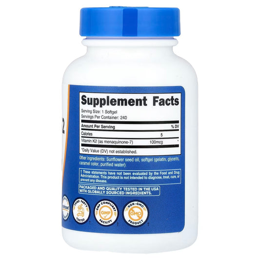 Nutricost Vitamin K2 MK-7 100mcg – 240 Softgels | Gluten-Free & GMO-Free