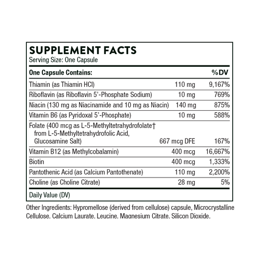 Thorne Basic B Complex Energy metabolism Nervous system support Cognitive function Nutrient replenishment 60 Capsules