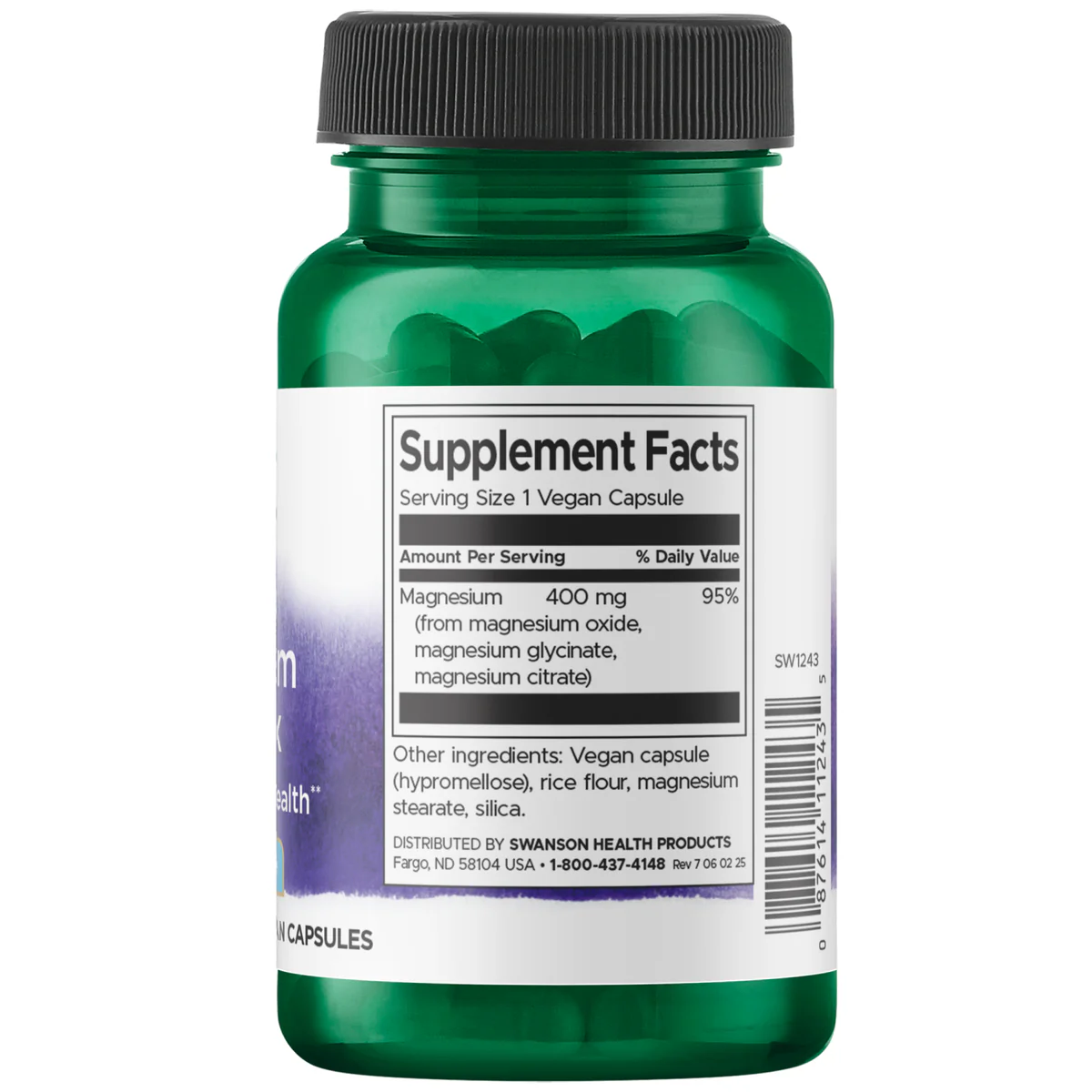 Swanson Vitamins Triple Magnesium Complex 400 Mg Muscle and Bone Health Vegan Capsules