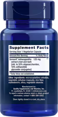 Life Extension Optimised Ashwagandha For Stress Management 125 Mg per cap 60 Vegetarian Capsules
