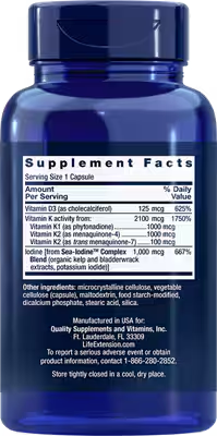 Life Extension Vitamins D and K with Sea-Iodine Bone Health Vascular Health Immune Support Cognitive Support Thyroid Support 60 Capsules