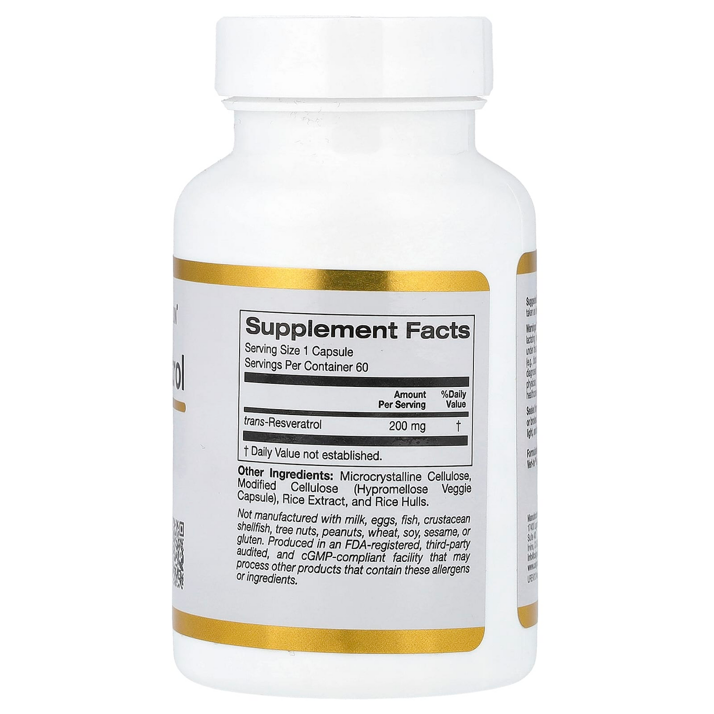 California Gold Nutrition trans-Resveratrol 200 mg Antioxidant support Cardiovascular health Healthy aging pathways 60 Veggie Capsules