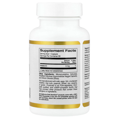 California Gold Nutrition Melatonin 3 Mg Sleep Cycle Support Relaxation Support 90 Veggie Capsules