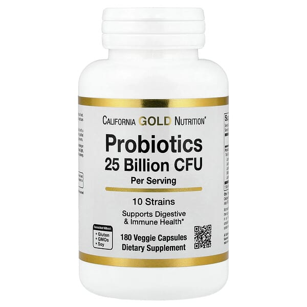 California Gold Nutrition Probiotics 25 Billion Cfu per Serving 10 Strains Supports Digestive & Immune Health Veggie Capsules