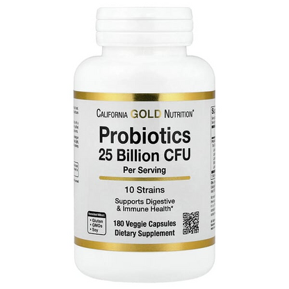 California Gold Nutrition Probiotics 25 Billion Cfu per Serving 10 Strains Supports Digestive & Immune Health Veggie Capsules