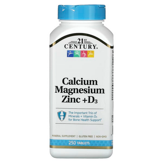 21st Century Calcium Magnesium Zinc + D3 The Important Trio of Minerals + Vitamin D3 for Bone Health Support Tablets