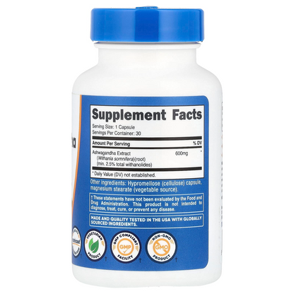 Nutricost Ashwagandha Root Extract 600 mg Stress and mood support Relaxation support Adaptogen support Capsules