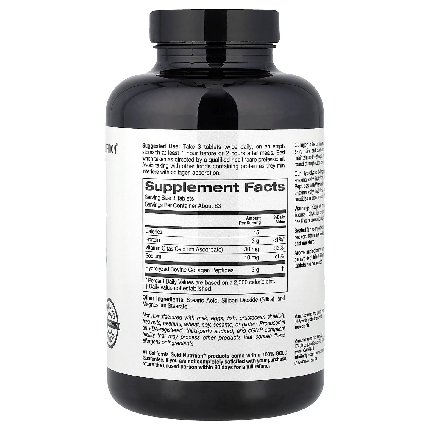 California Gold Nutrition Hydrolysed Collagen Peptides Type I & Iii, and Vitamin C 250 Tablets
