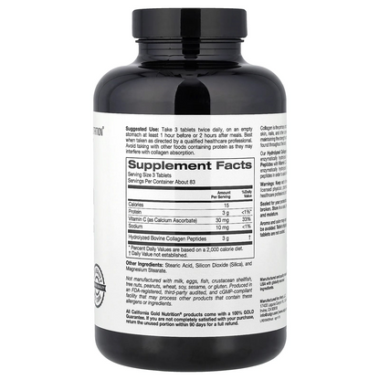 California Gold Nutrition Hydrolysed Collagen Peptides Type I & Iii, and Vitamin C 250 Tablets